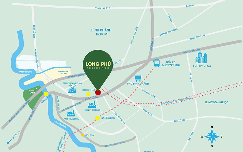 Bản đồ đường đi dự án Long Phú Villa Long An